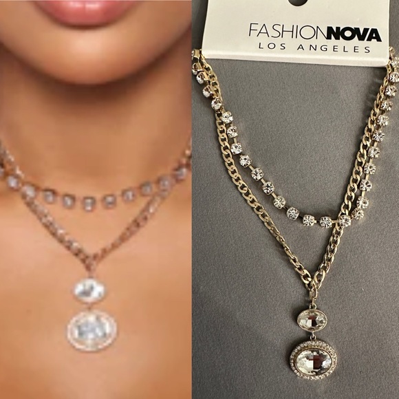 Fashion Nova Jewelry - NWT Fashion Nova gold rhinestone layered necklace